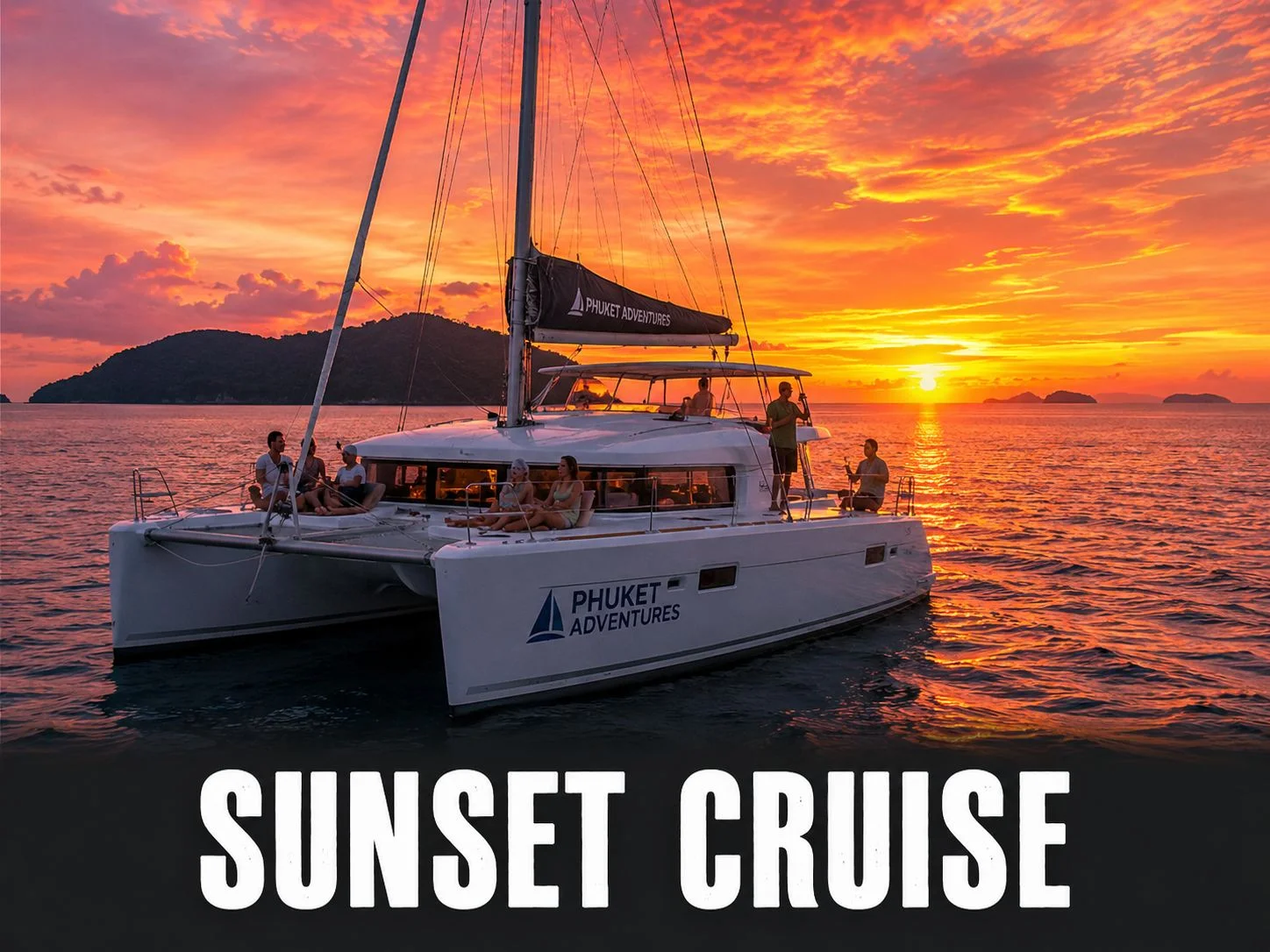 Golden sunset over the Andaman Sea viewed from a cruise boat departing Patong Phuket