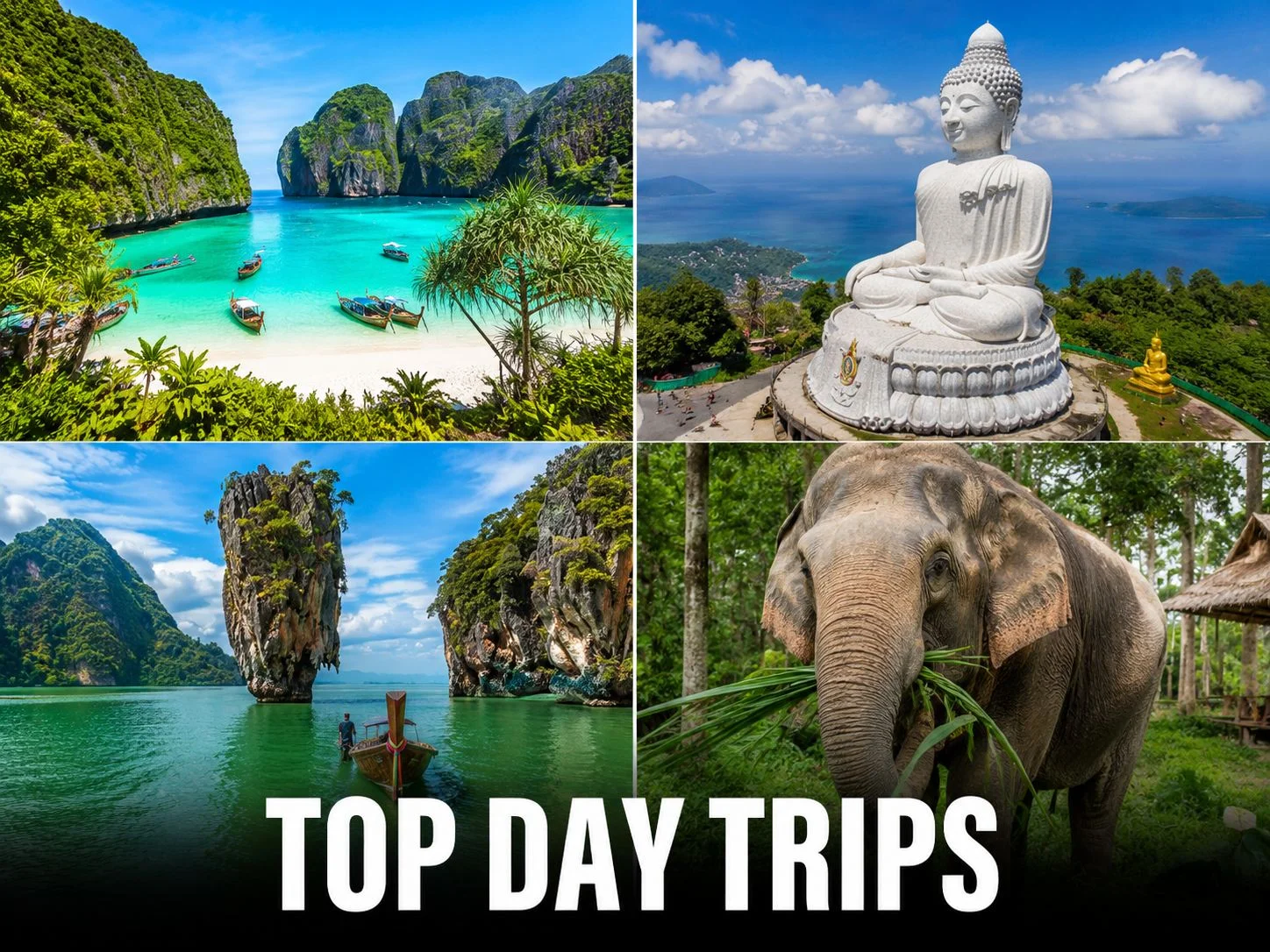Limestone karsts rising from turquoise water in Phang Nga Bay, one of the best day trips from Patong Beach Phuket
