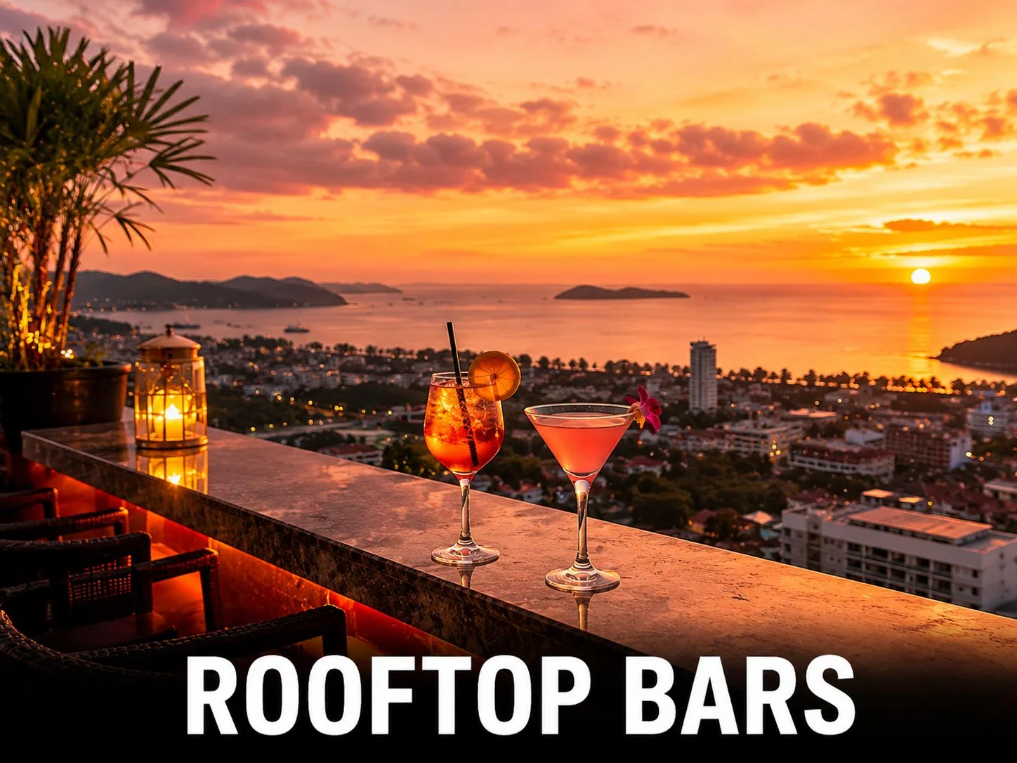 Stunning rooftop bar in Phuket with panoramic Andaman Sea sunset views