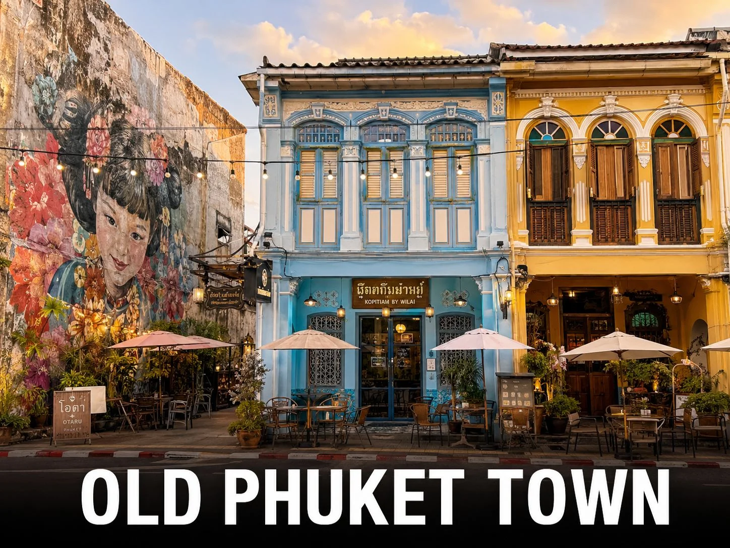 Colourful Sino-Portuguese shophouses lining Thalang Road in Old Phuket Town