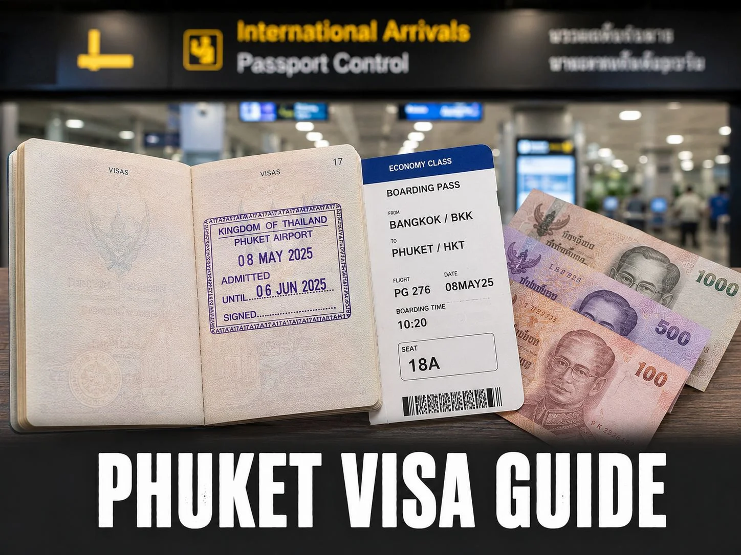 Thai immigration passport stamps and travel documents for Phuket entry 2026