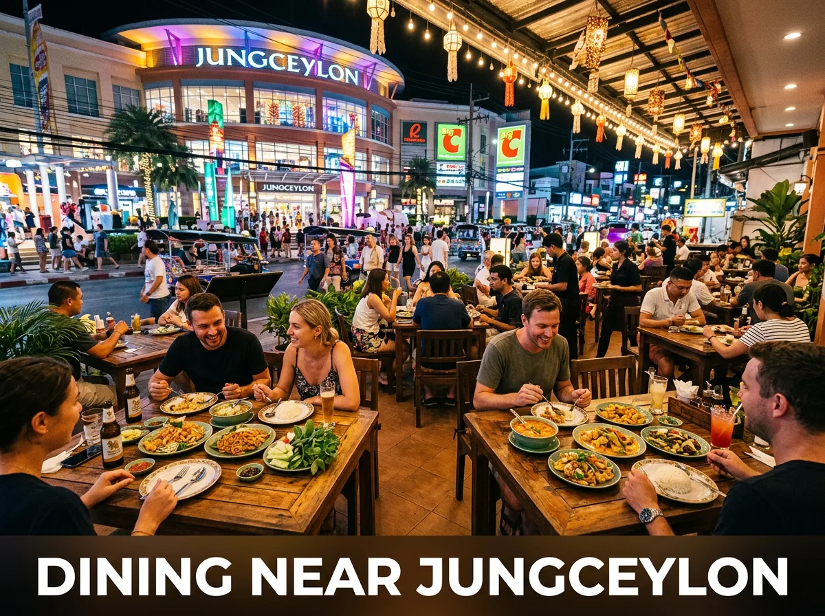 Open-air restaurants and food stalls near Jungceylon Mall Patong Beach
