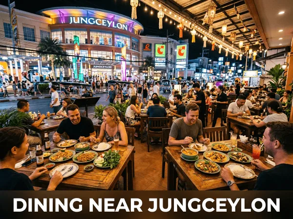 Open-air restaurants and food stalls near Jungceylon Mall Patong Beach