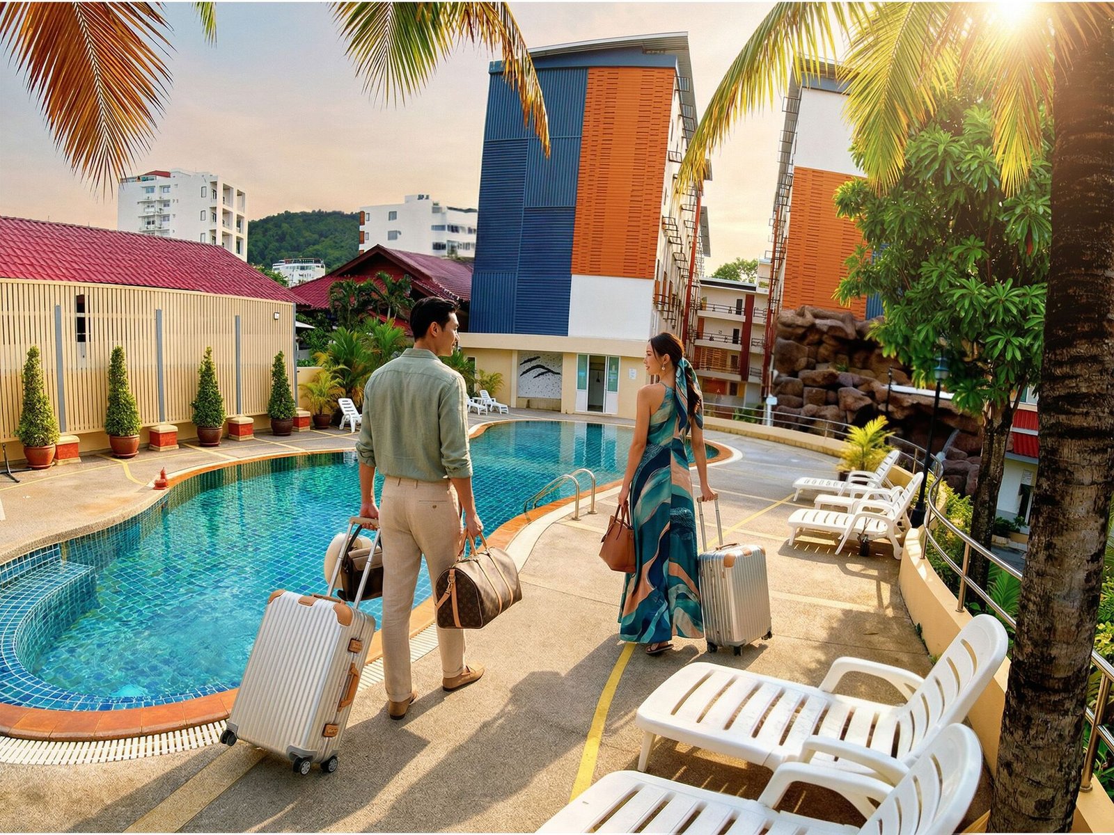 Andatel Grande hotel exterior at night, Patong Phuket